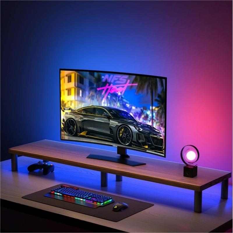 Aluminum Alloy Desktop Monitor Stand with Wooden Plate Riser