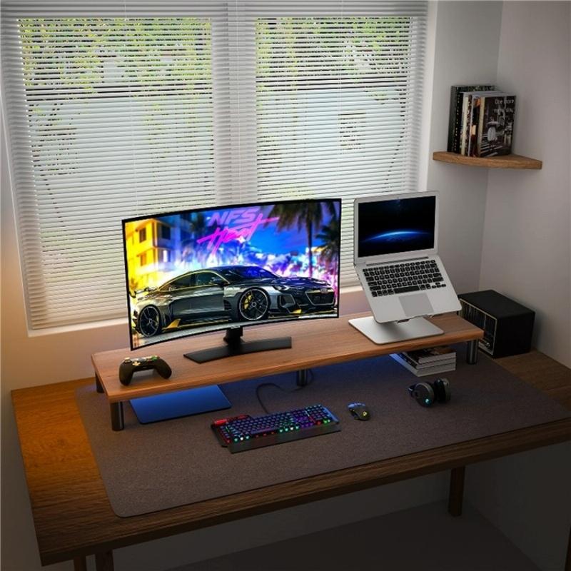 Aluminum Alloy Desktop Monitor Stand with Wooden Plate Riser 3