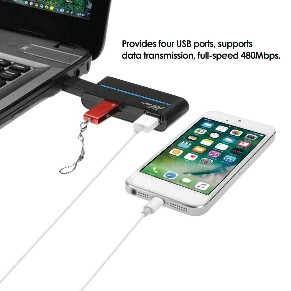 4-Port Usb Hub With 180° Rotation Black 6