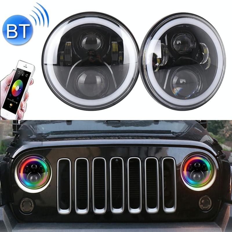 2 Pcs 7 Inch Dc12V 6000K - 6500K 50W Car Led Headlight Cree Lamp Beads For Jeep Wrangler / Harley Support App + Bluetooth Control Black 4