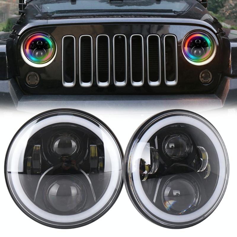 2 Pcs 7 Inch Dc12V 6000K - 6500K 50W Car Led Headlight Cree Lamp Beads For Jeep Wrangler / Harley Support App + Bluetooth Control Black 5