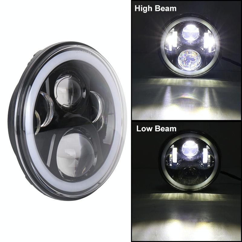 2 Pcs 7 Inch Dc12V 6000K - 6500K 50W Car Led Headlight Cree Lamp Beads For Jeep Wrangler / Harley Support App + Bluetooth Control Black 6