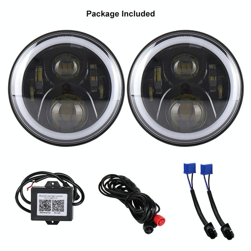 2 Pcs 7 Inch Dc12V 6000K - 6500K 50W Car Led Headlight Cree Lamp Beads For Jeep Wrangler / Harley Support App + Bluetooth Control Black 8
