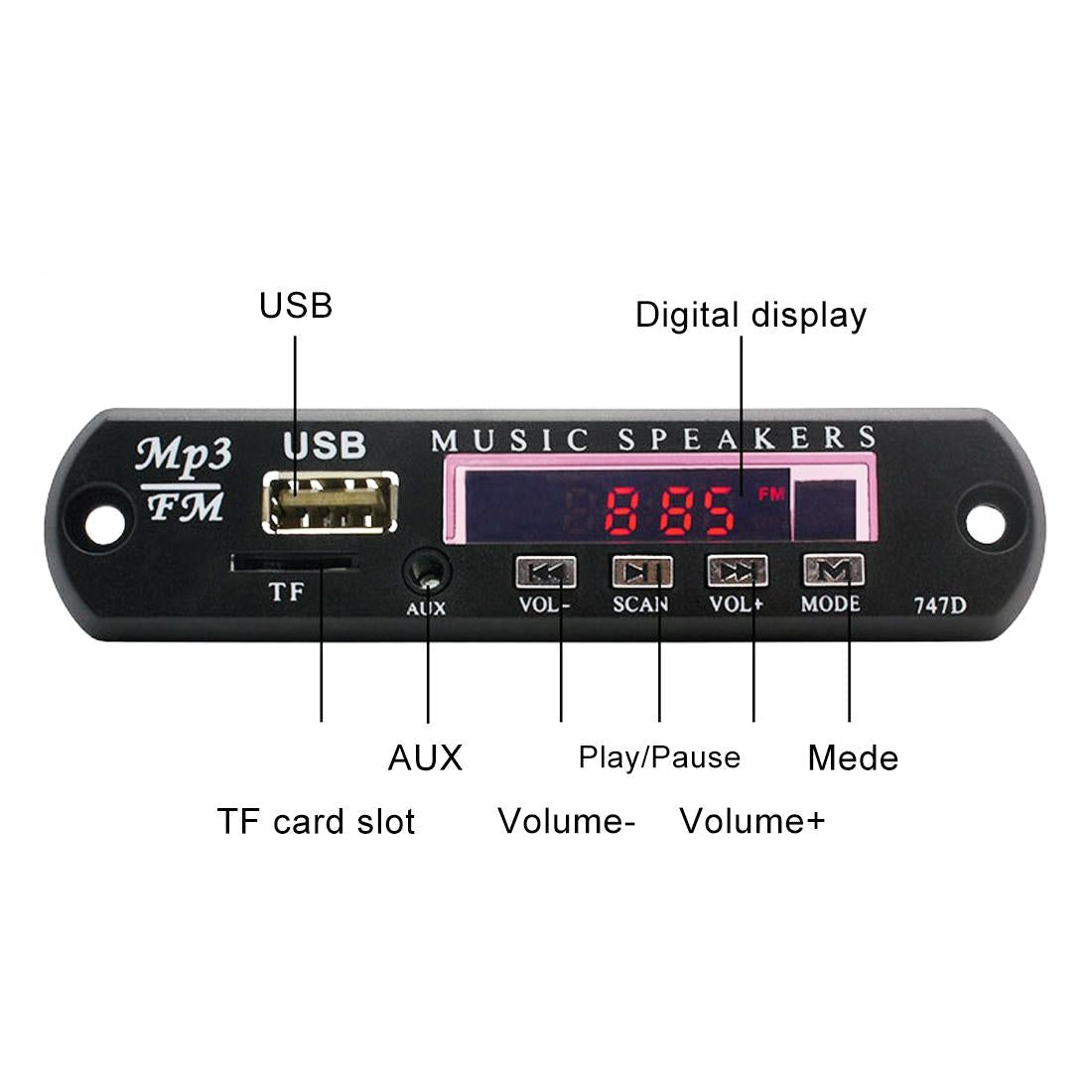 12V Car Mp3 Player Board W / Fm Radio Bluetooth Recording - Usb Tf Aux 3