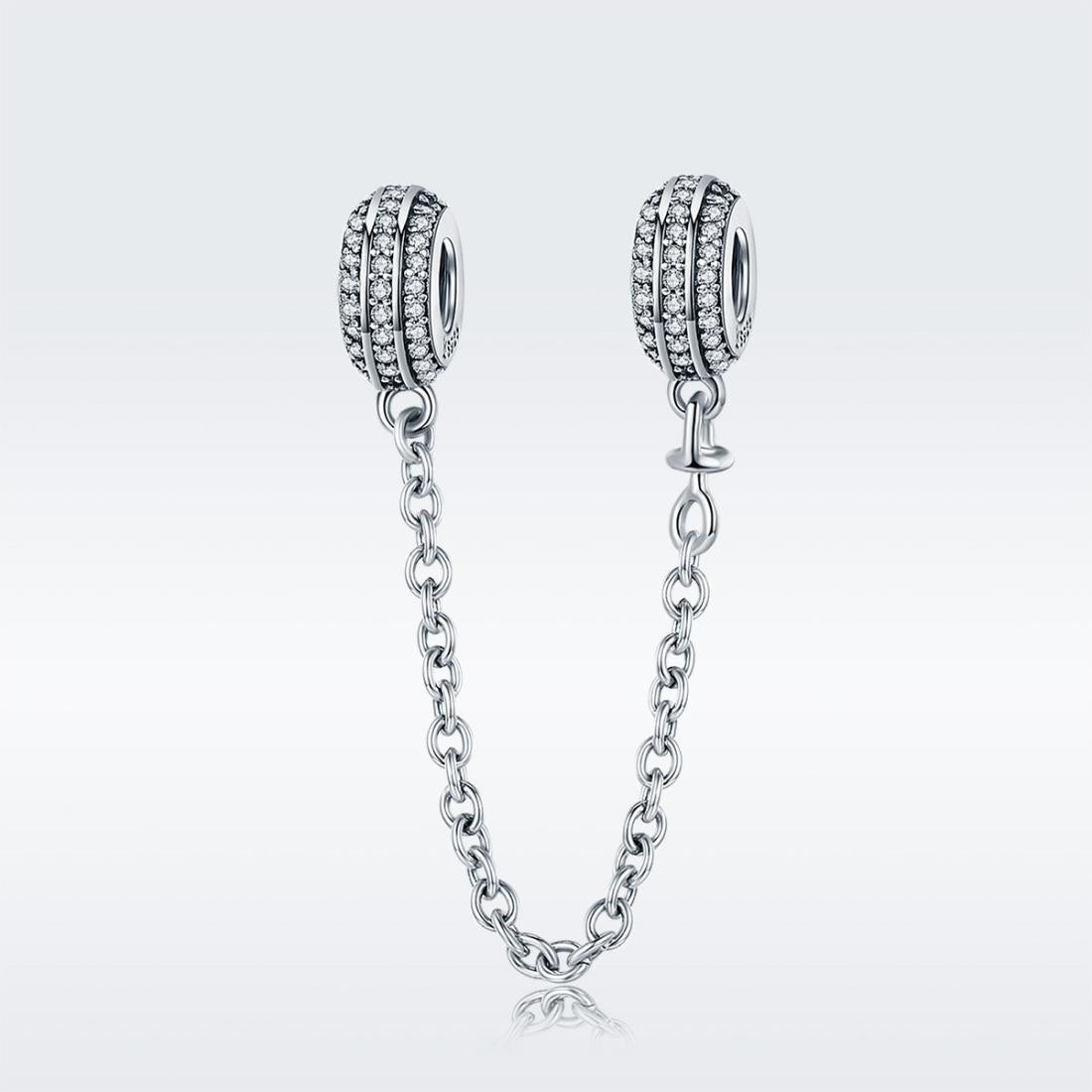925 Sterling Silver Simple Diamond Beaded Bracelet Safety Chain 3