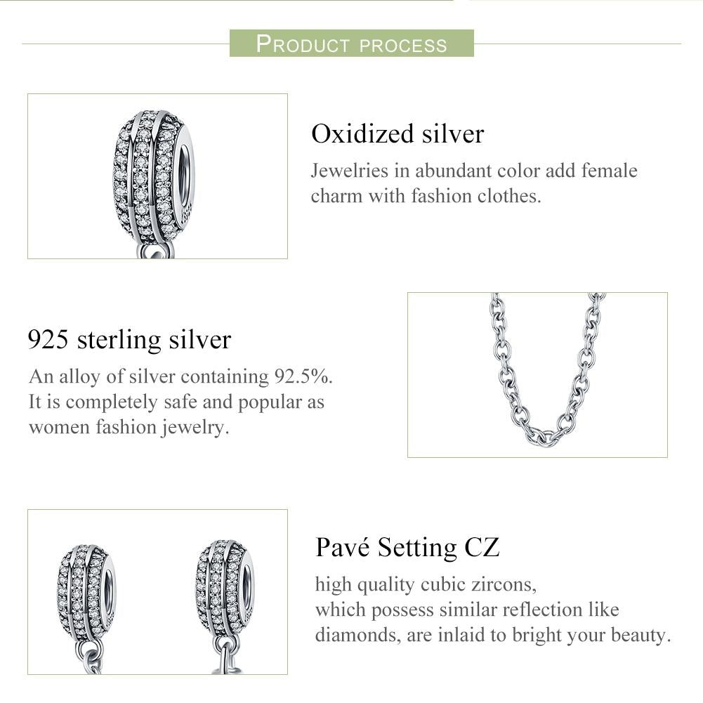 925 Sterling Silver Simple Diamond Beaded Bracelet Safety Chain 5