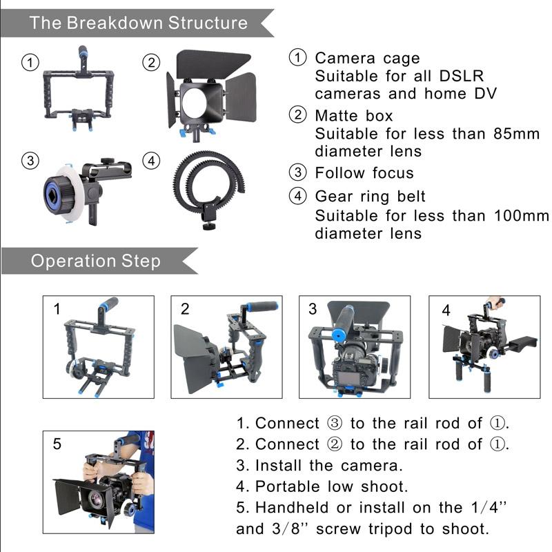 Large Handle Camera Cage & Matte Box Kit For Dslr / Video Camera 3