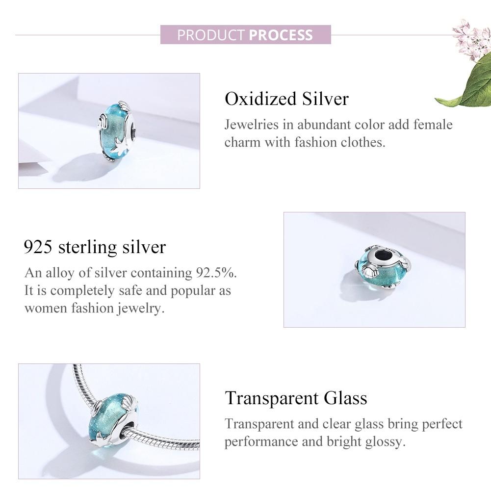 925 Sterling Silver Ocean Star Pendant Bracelet With Blue Glass Bead 5