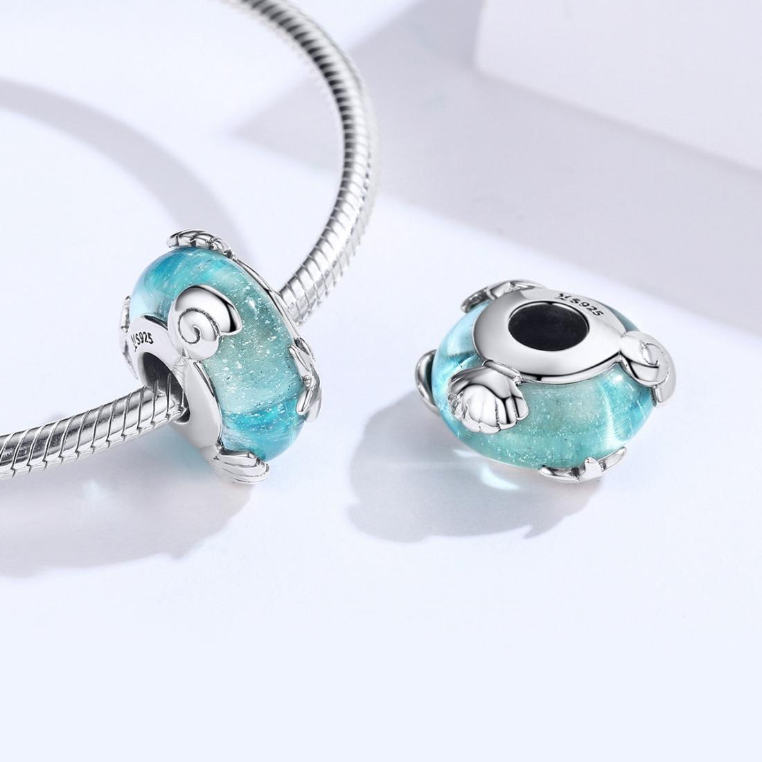 925 Sterling Silver Ocean Star Pendant Bracelet With Blue Glass Bead 7