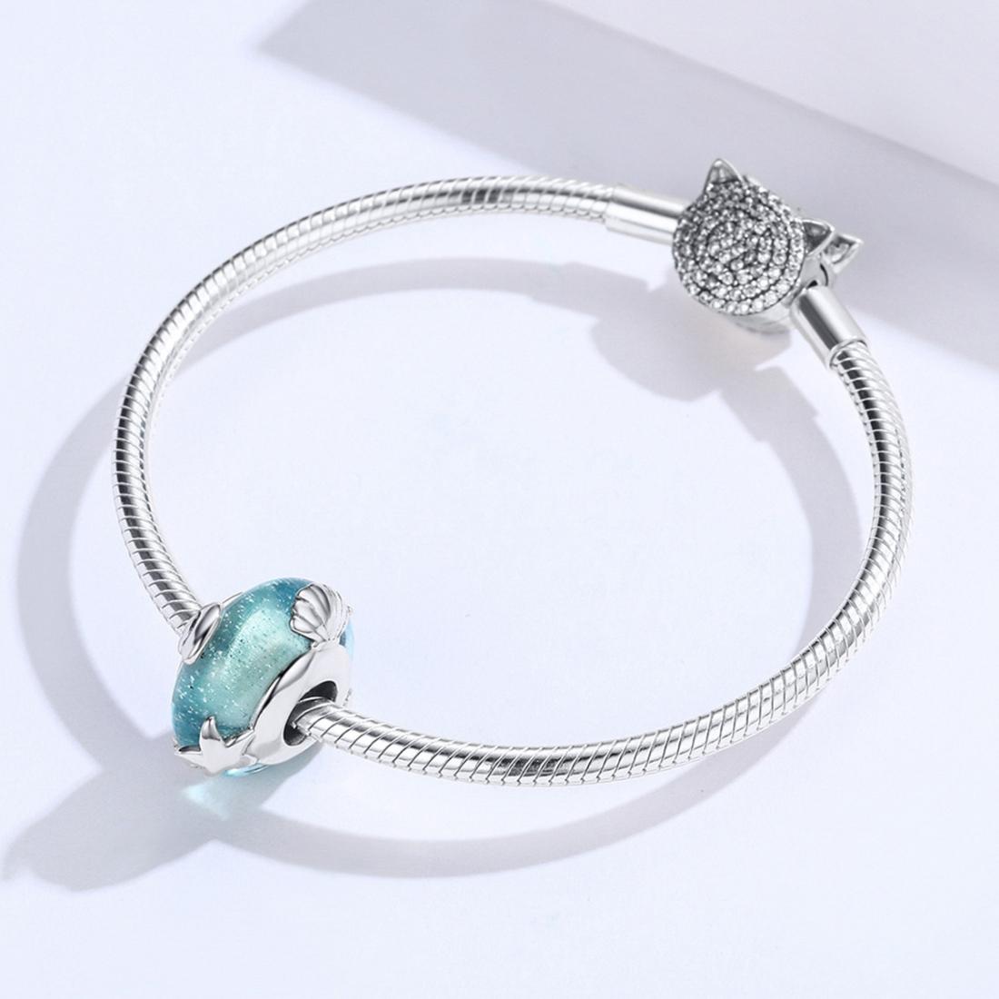 925 Sterling Silver Ocean Star Pendant Bracelet With Blue Glass Bead 8
