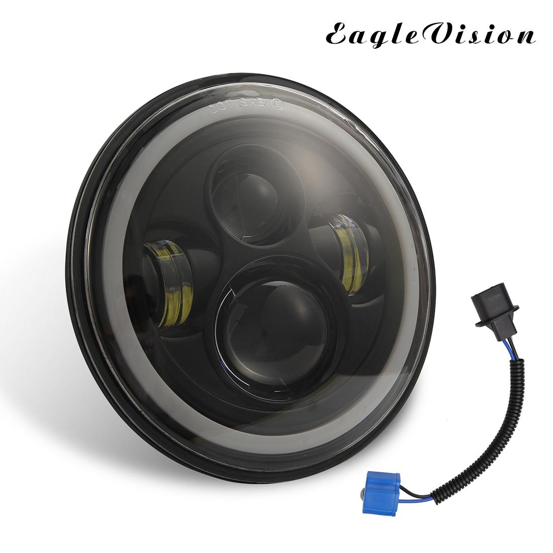7 Inch H4 / H13 Dc 9V - 30V 3000Lm 6000K 30W Ip67 4Led Lamp Beads Car Round Shape Led Headlight Lamps For Jeep Wrangler / Harley With Angel Eye 3