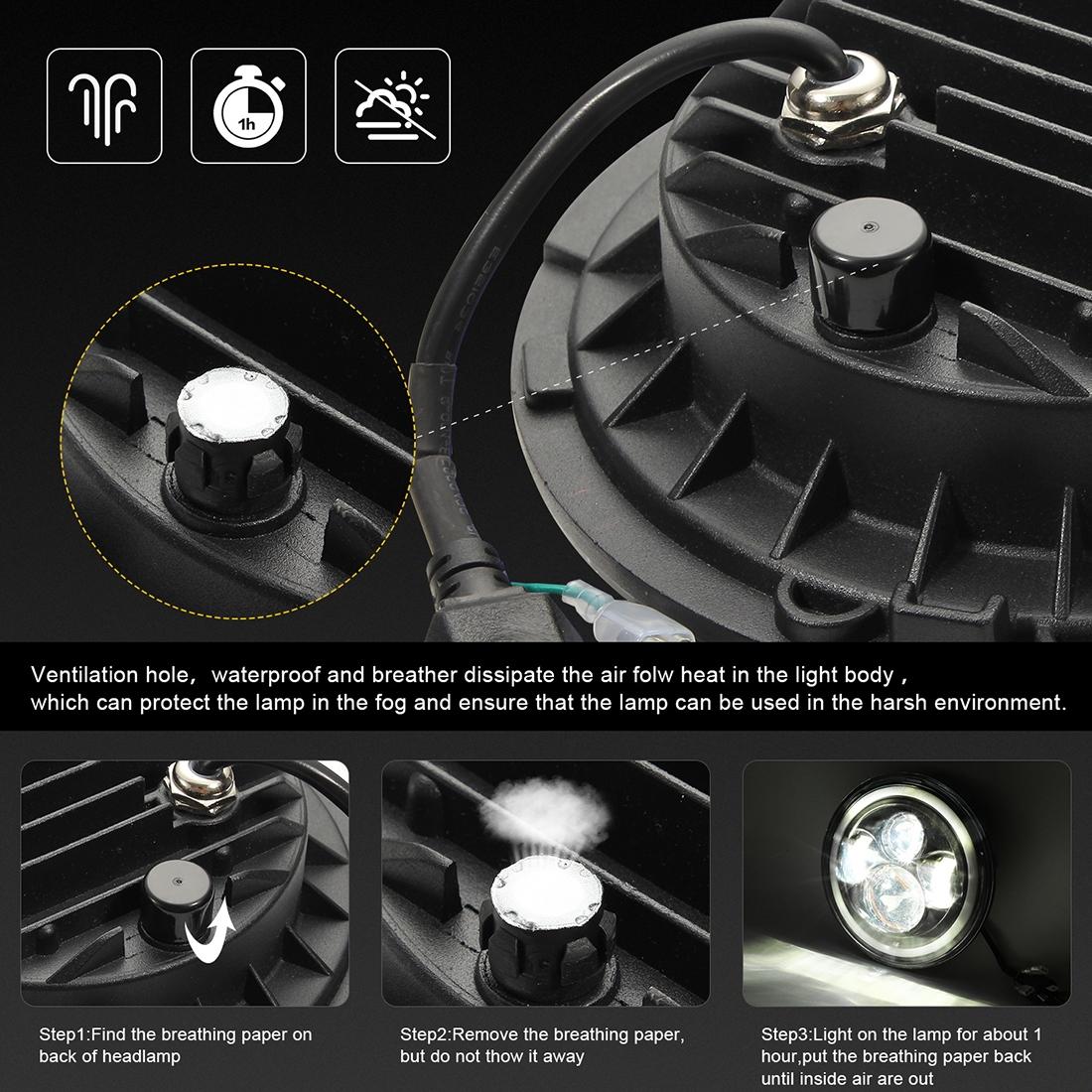 7 Inch H4 / H13 Dc 9V - 30V 3000Lm 6000K 30W Ip67 4Led Lamp Beads Car Round Shape Led Headlight Lamps For Jeep Wrangler / Harley With Angel Eye 5