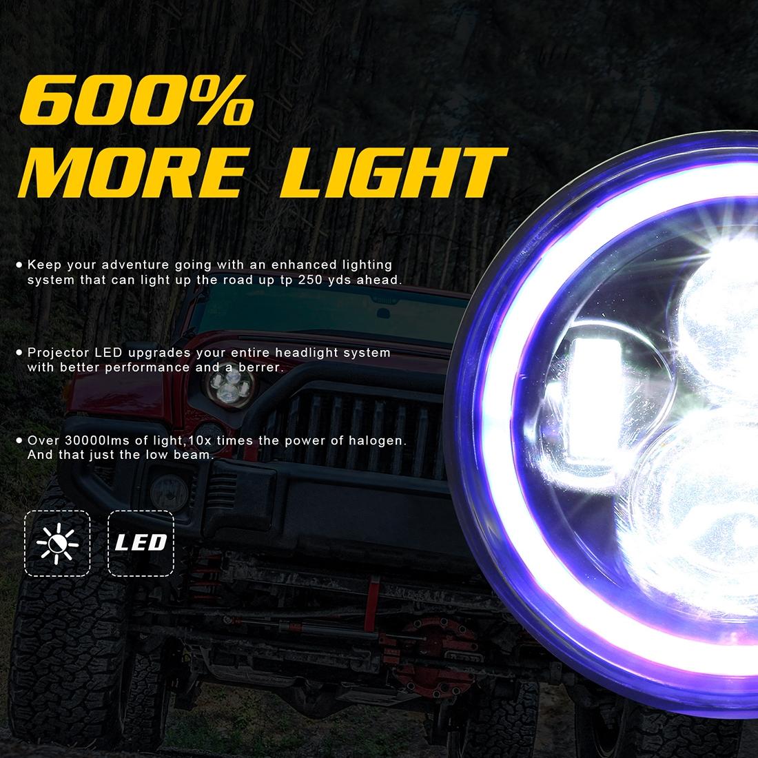 7 Inch H4 / H13 Dc 9V - 30V 3000Lm 6000K 30W Ip67 4Led Lamp Beads Car Round Shape Led Headlight Lamps For Jeep Wrangler / Harley With Angel Eye 7