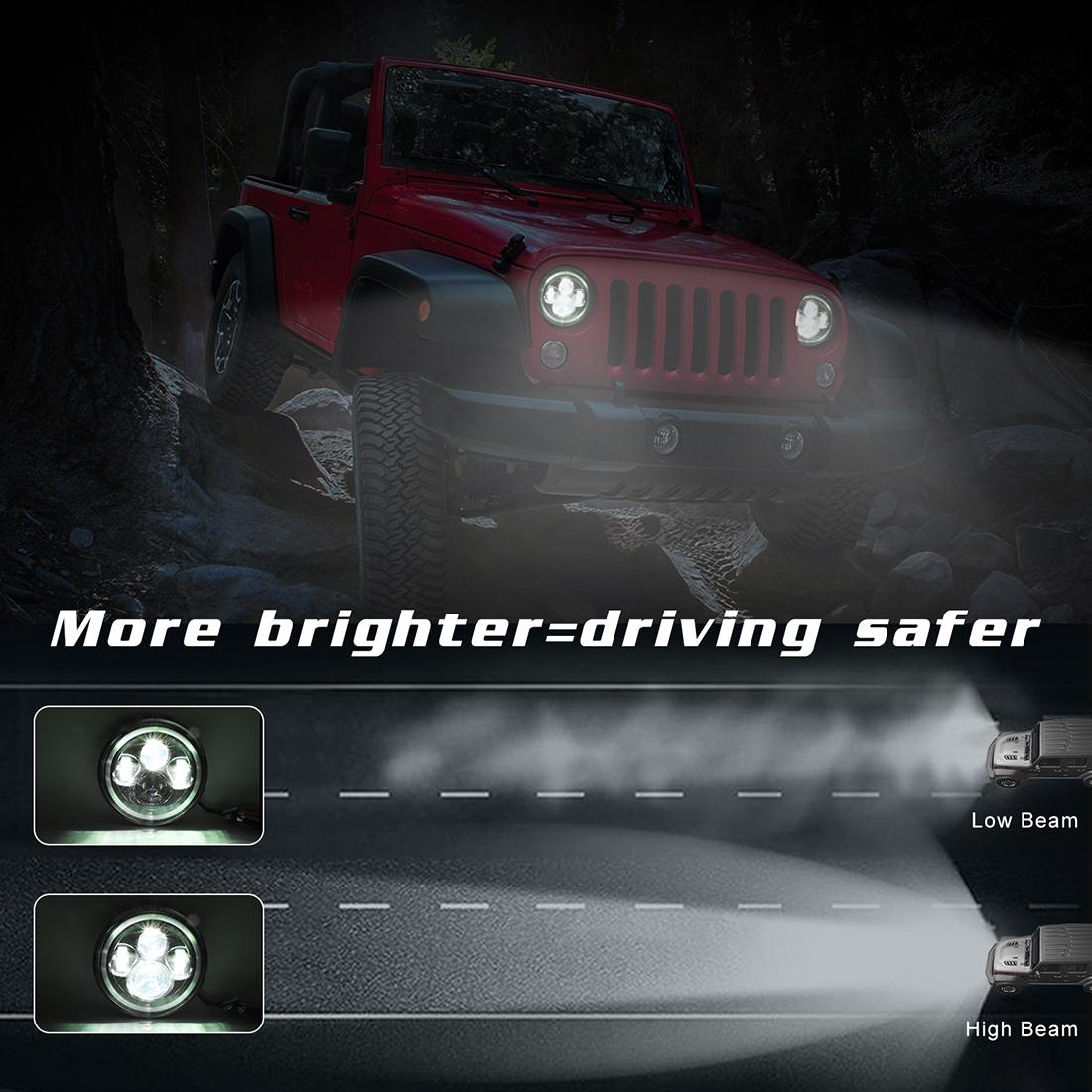7 Inch H4 / H13 Dc 9V - 30V 3000Lm 6000K 30W Ip67 4Led Lamp Beads Car Round Shape Led Headlight Lamps For Jeep Wrangler / Harley With Angel Eye 9