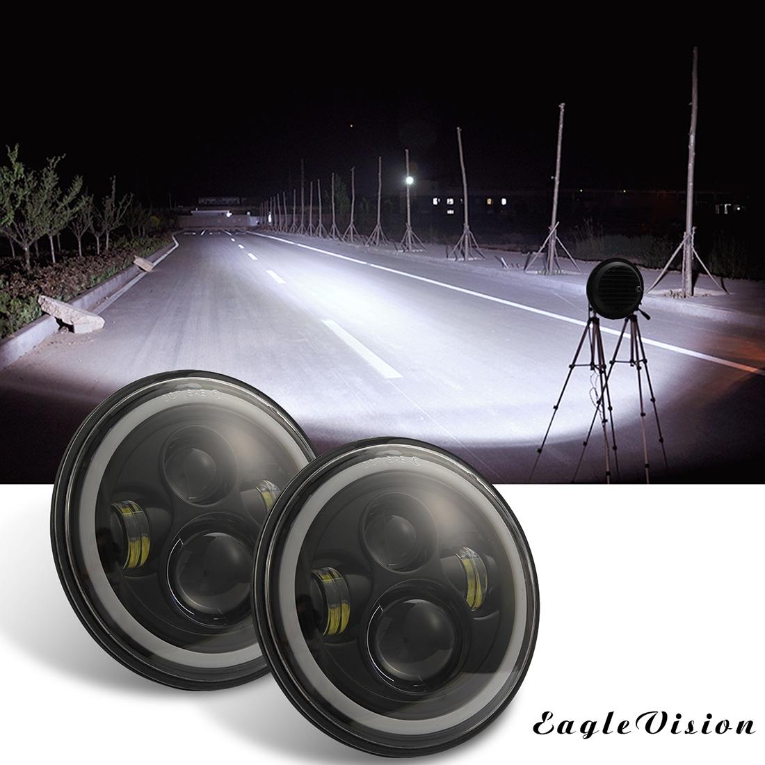 7 Inch H4 / H13 Dc 9V - 30V 3000Lm 6000K 30W Ip67 4Led Lamp Beads Car Round Shape Led Headlight Lamps For Jeep Wrangler / Harley With Angel Eye 10