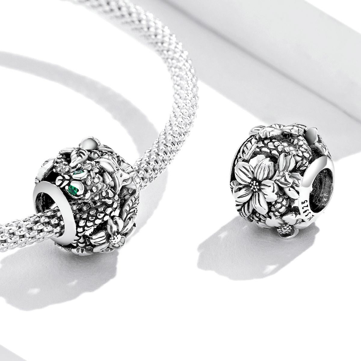 925 Sterling Silver Retro Snake Bead Bracelet / Necklace Accessory Set 6