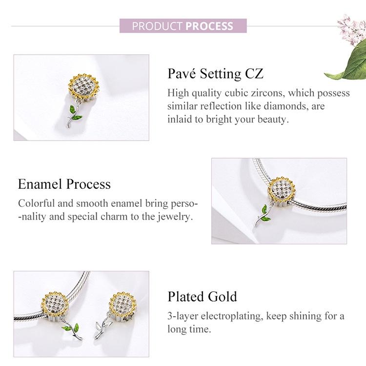 925 Sterling Silver Sunflower Pendant For Diy Bracelet 6