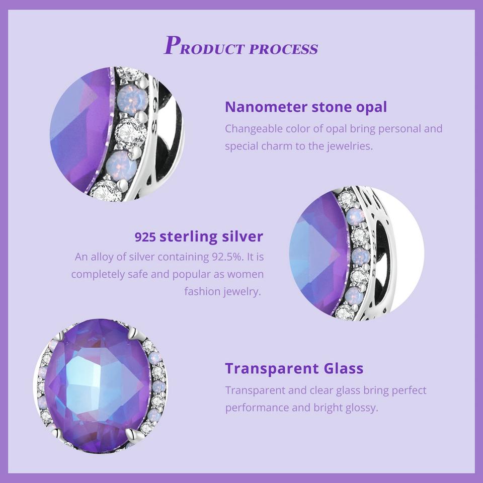 925 Sterling Silver Symphony Purple Moonlight Gemstone Diy Bracelet 6