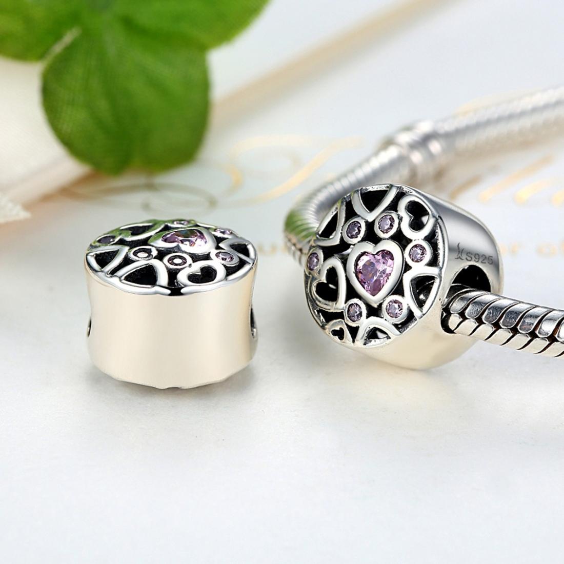 925 Sterling Silver Geometric Heart Shaped Hollow Beads For Diy Jewelry 5