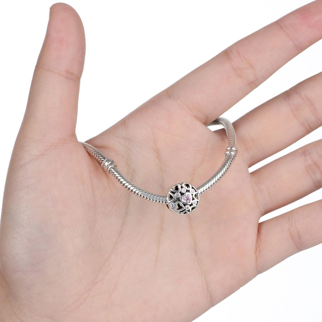 925 Sterling Silver Geometric Heart Shaped Hollow Beads For Diy Jewelry 6