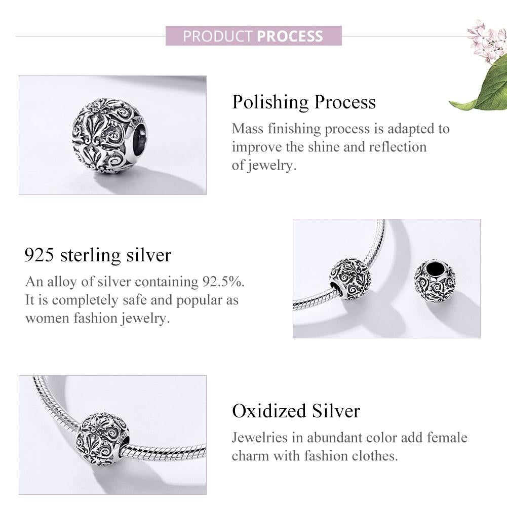 925 Sterling Silver Retro Flower Texture Beads For Diy Bracelets & Necklaces 6