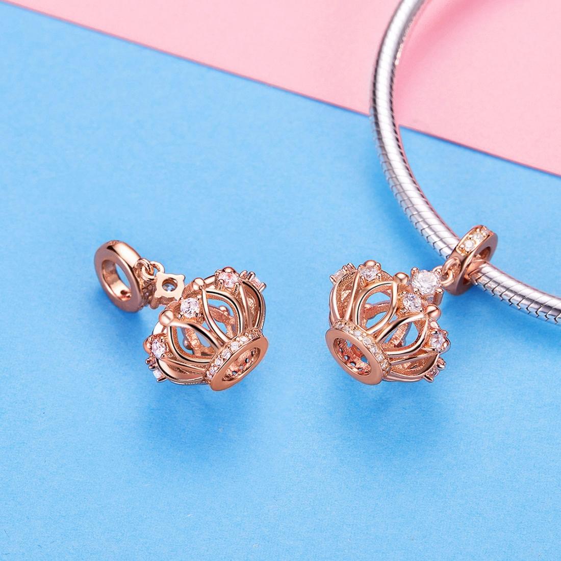 925 Sterling Silver Rose Gold Crown Pendant For Diy Necklace 7