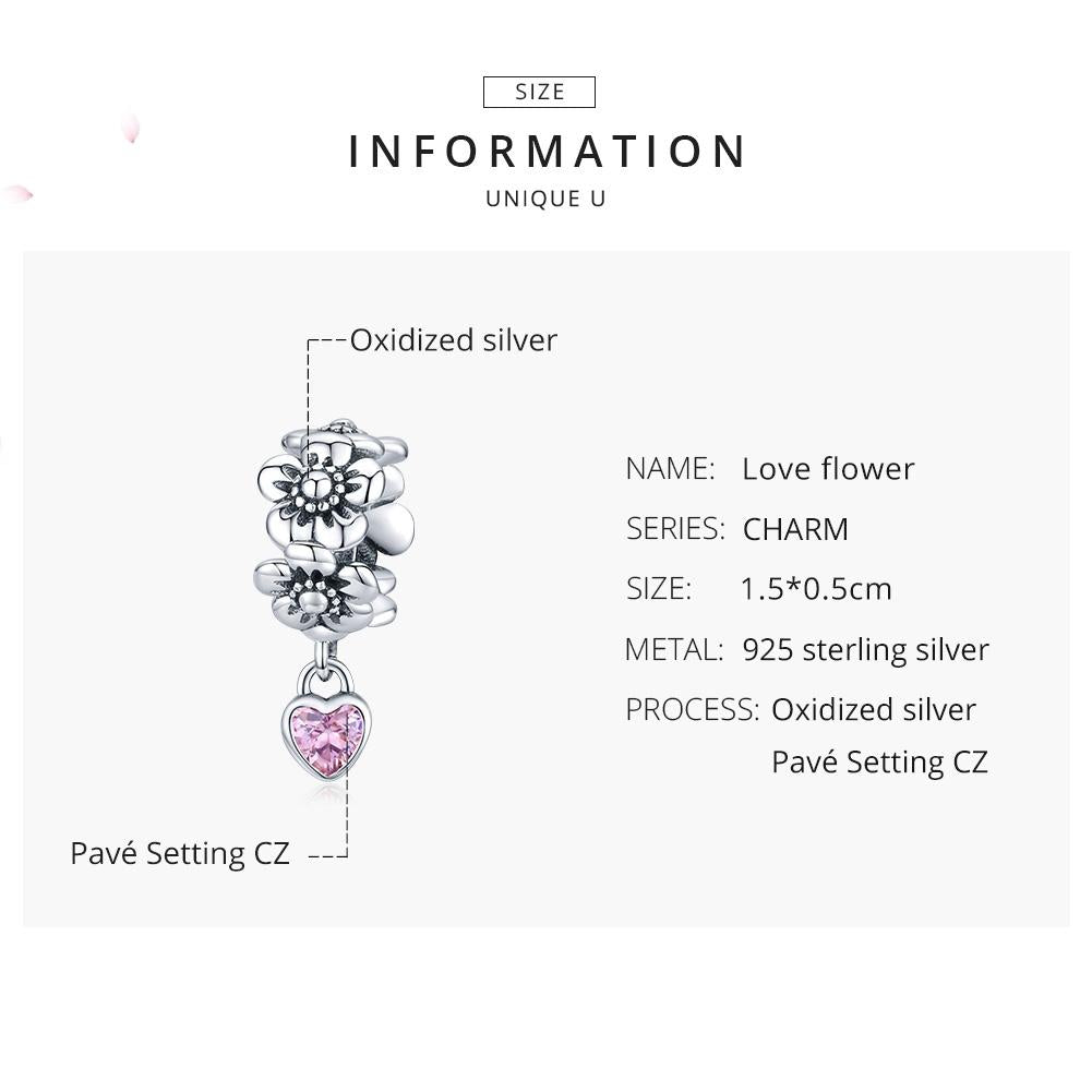 925 Sterling Silver Flower Bead Bracelet Charms 6