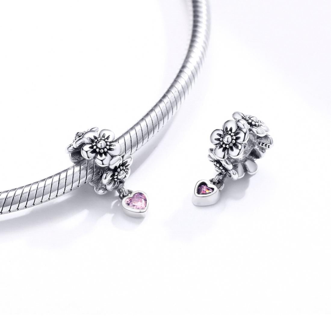 925 Sterling Silver Flower Bead Bracelet Charms 7