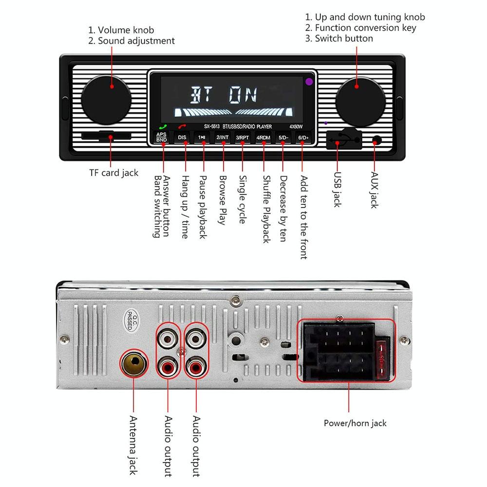12V Car Mp3 Player With Bluetooth Fm Tf U Disk - Sx-5513 5