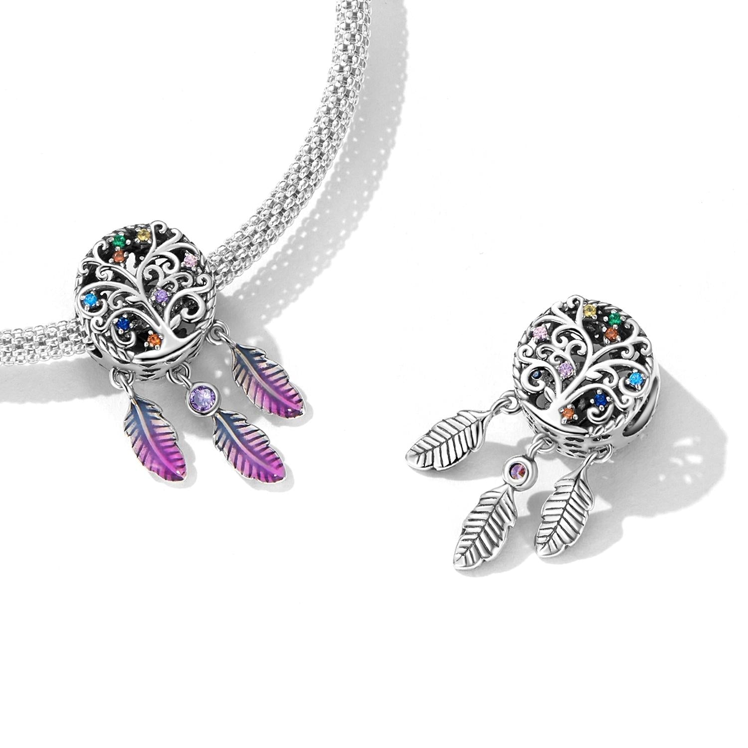 925 Sterling Silver Tree Of Life Dream Catcher Bracelet / Necklace Set 6