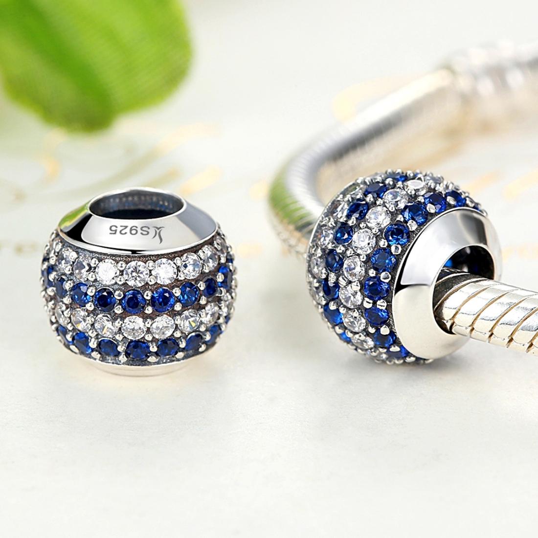 925 Sterling Silver Blue Diamond Beaded Bracelet & Necklace Set 4