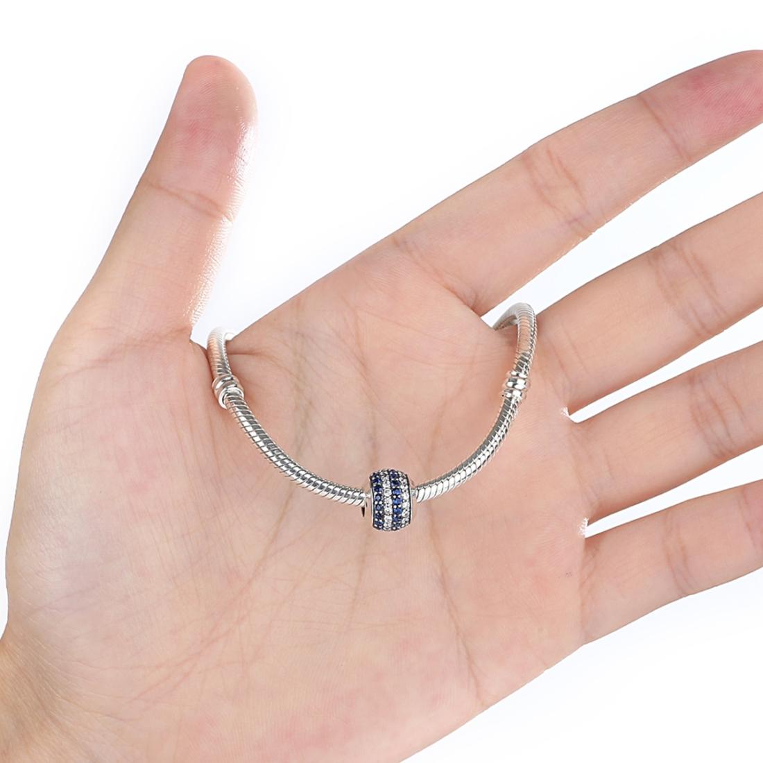 925 Sterling Silver Blue Diamond Beaded Bracelet & Necklace Set 5