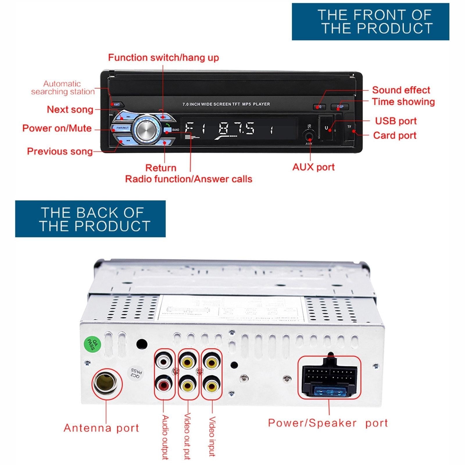 7 Inch Car Mp5 Player - Bluetooth Hands-Free Reverse 7