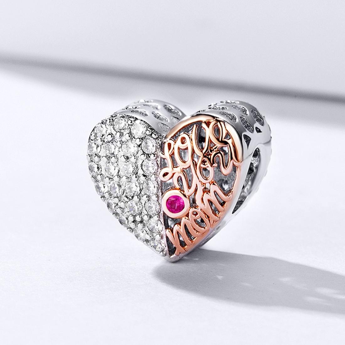 925 Sterling Silver Mother'S Heart Bead Pendant For Diy Bracelets And Necklaces 3