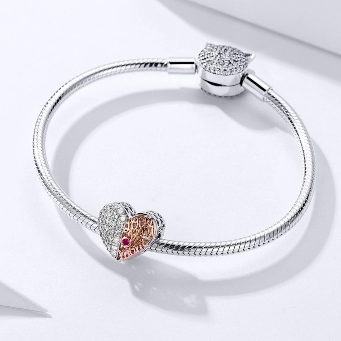 925 Sterling Silver Mother'S Heart Bead Pendant For Diy Bracelets And Necklaces 4