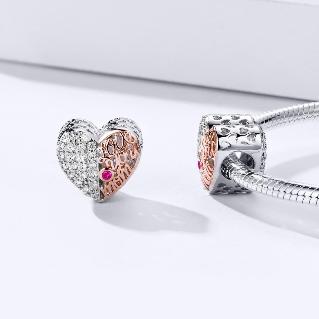 925 Sterling Silver Mother'S Heart Bead Pendant For Diy Bracelets And Necklaces 5