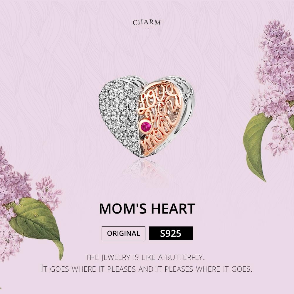 925 Sterling Silver Mother'S Heart Bead Pendant For Diy Bracelets And Necklaces 6
