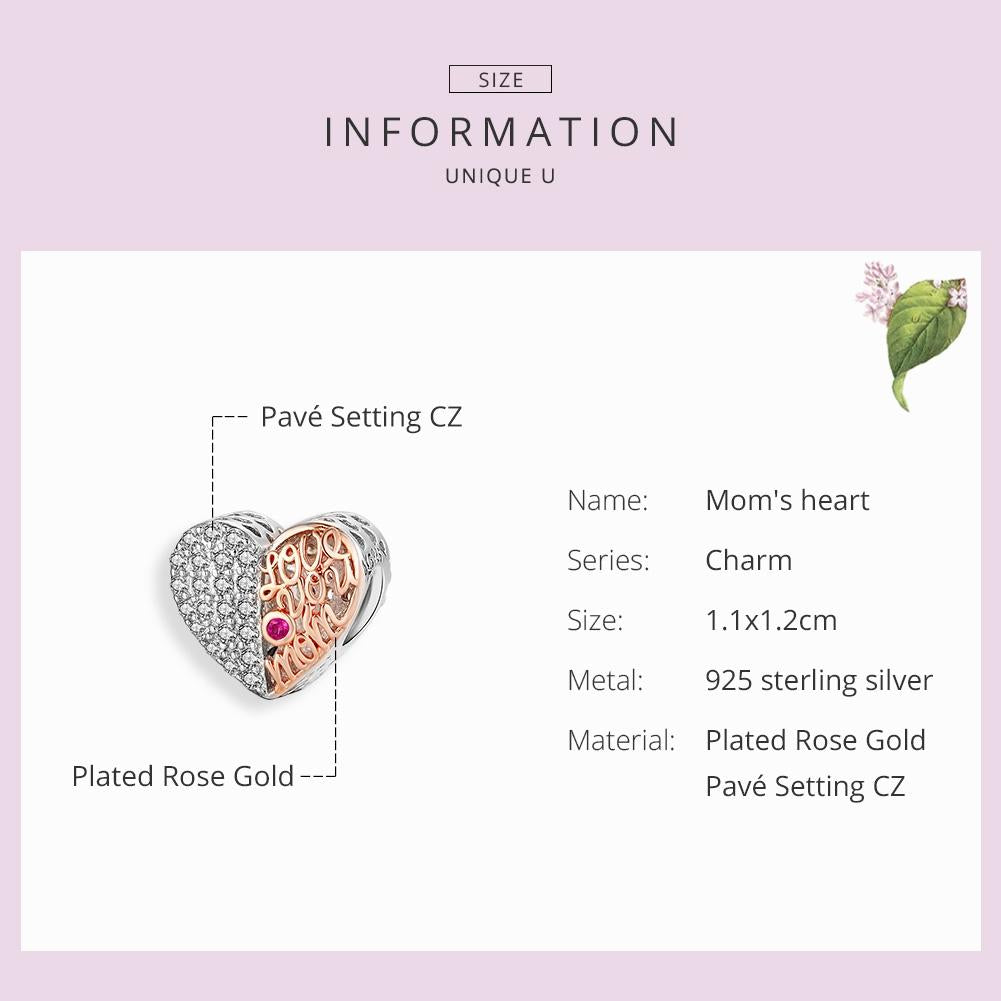 925 Sterling Silver Mother'S Heart Bead Pendant For Diy Bracelets And Necklaces 7