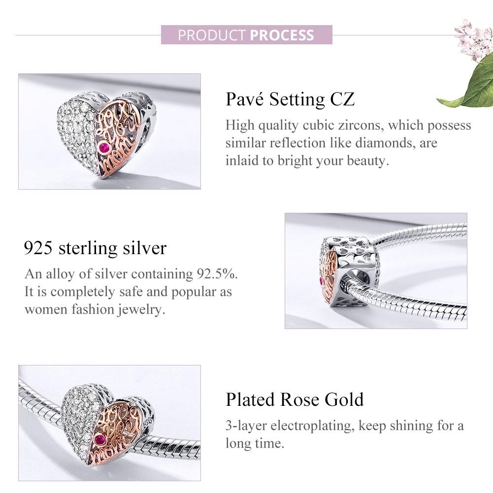 925 Sterling Silver Mother'S Heart Bead Pendant For Diy Bracelets And Necklaces 8