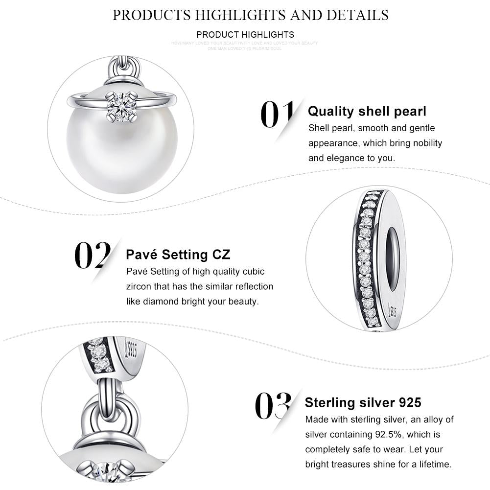 925 Sterling Silver Chic Pearl Charm For Diy Bracelets 5