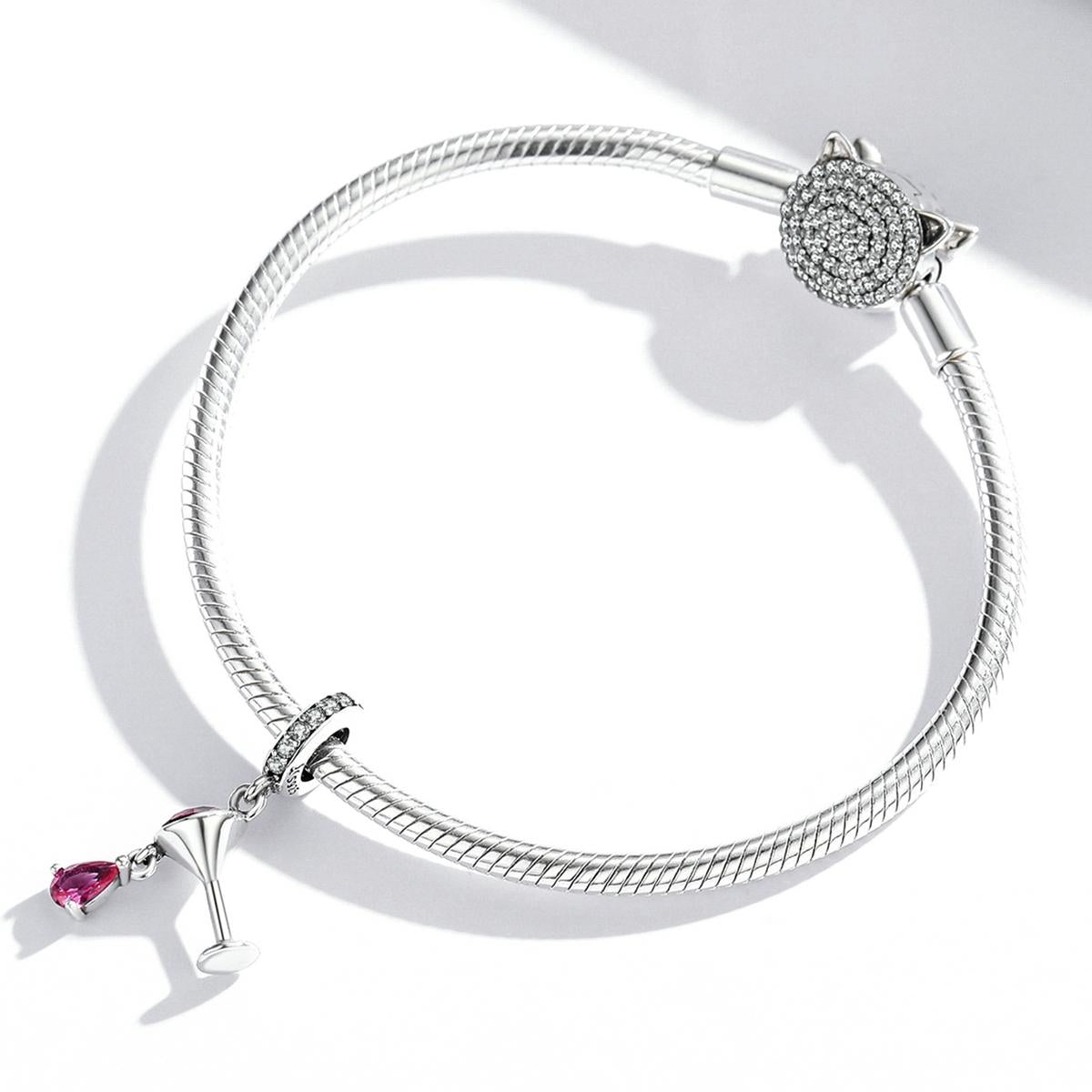 925 Sterling Silver Shimmering Wine Glass Pendant For Diy Bracelets & Necklaces 7
