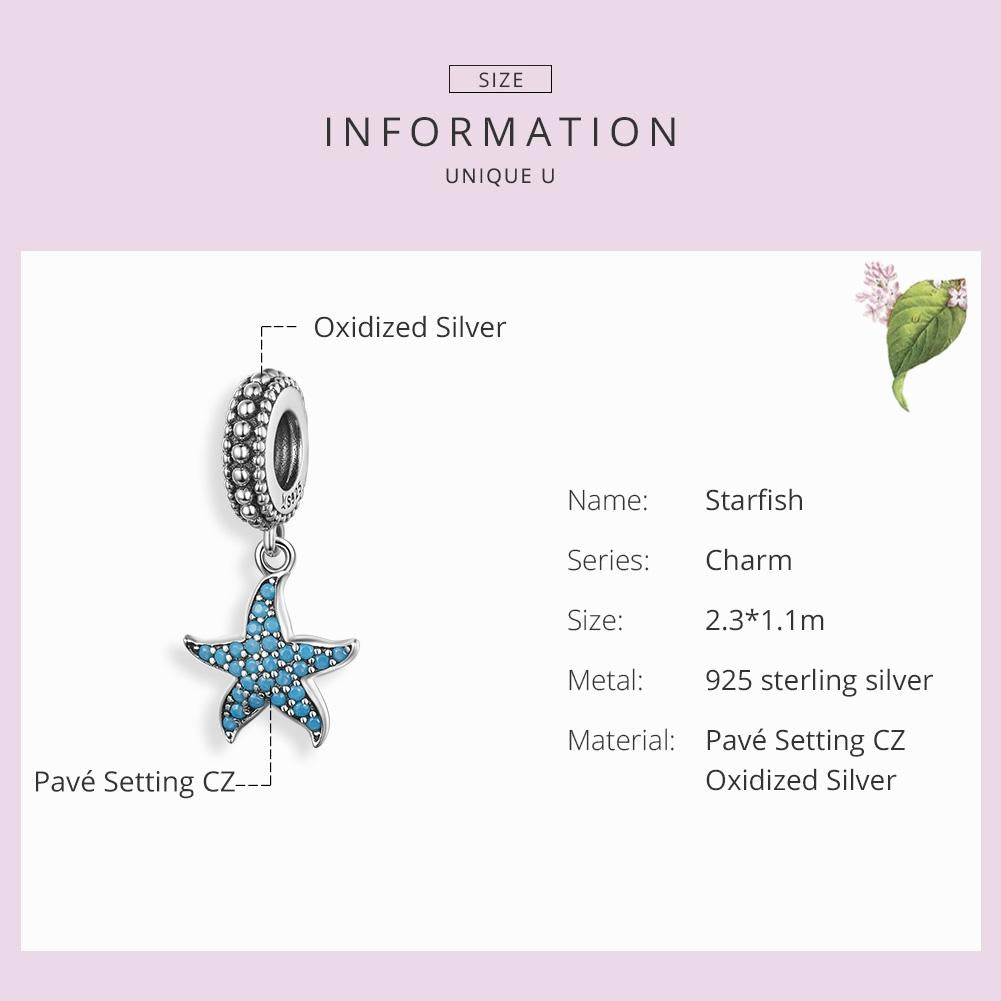 925 Sterling Silver Starfish Pendant Charm For Women'S Diy Bracelets 5