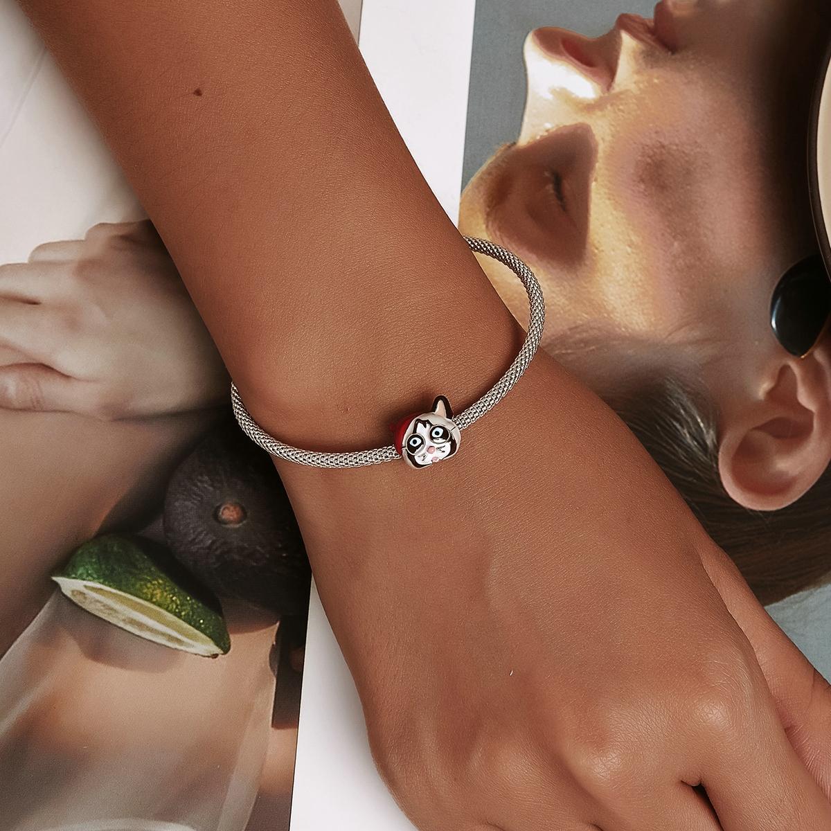 925 Sterling Silver Siamese Cat Bead For Diy Bracelet Or Necklace 8