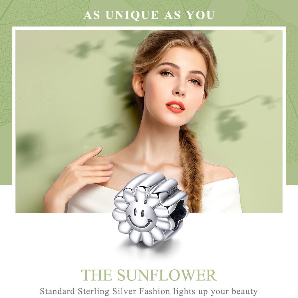 925 Sterling Silver Sunflower Smile Bead Pendant 4