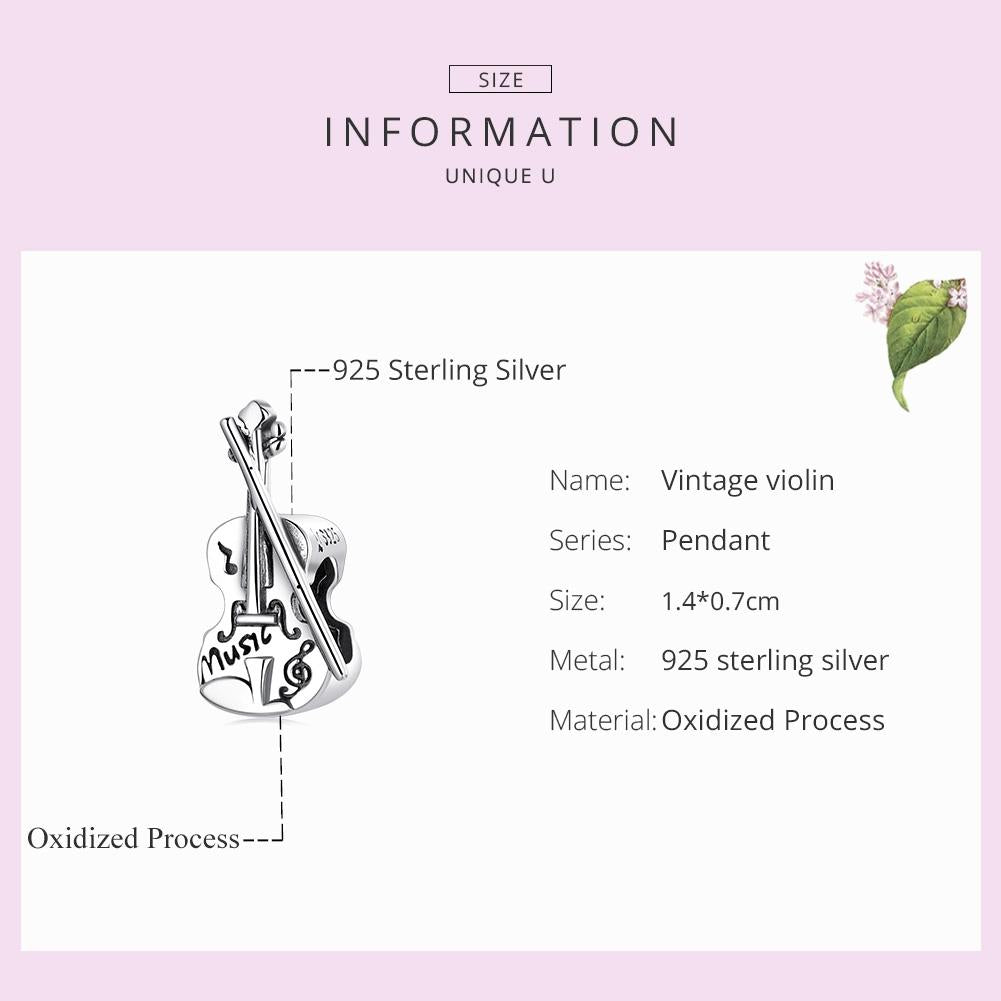 925 Sterling Silver Vintage Violin Beads For Diy Bracelets & Necklaces 4