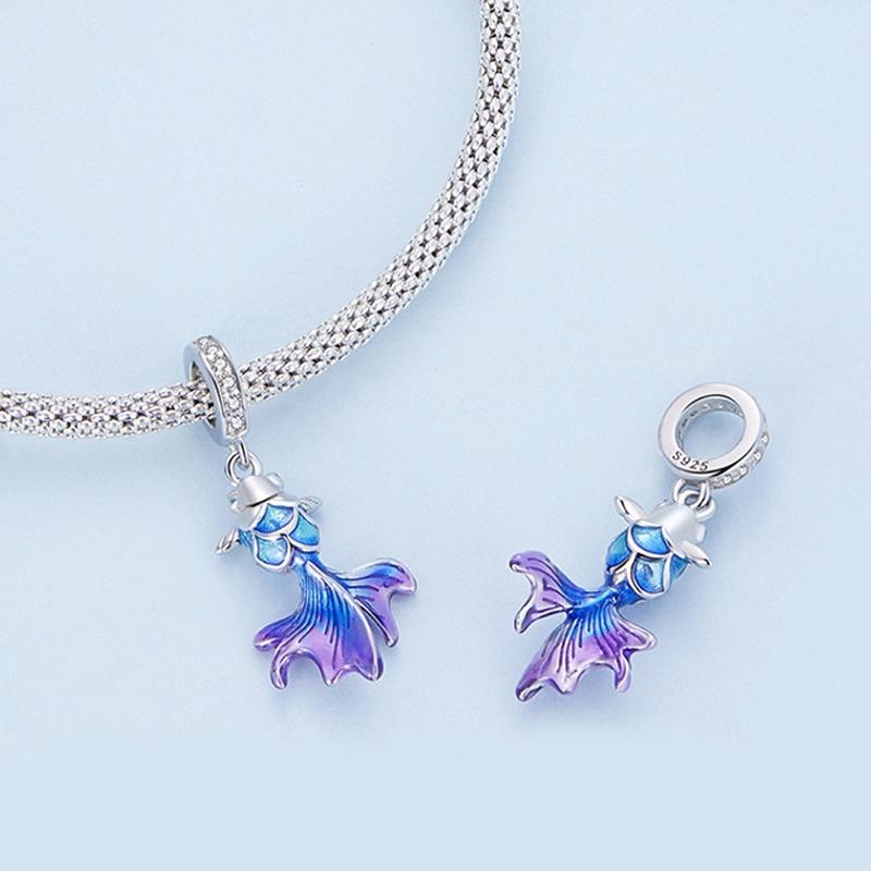 925 Sterling Silver Blue Fish Diy Pendant Beaded Accessory 4