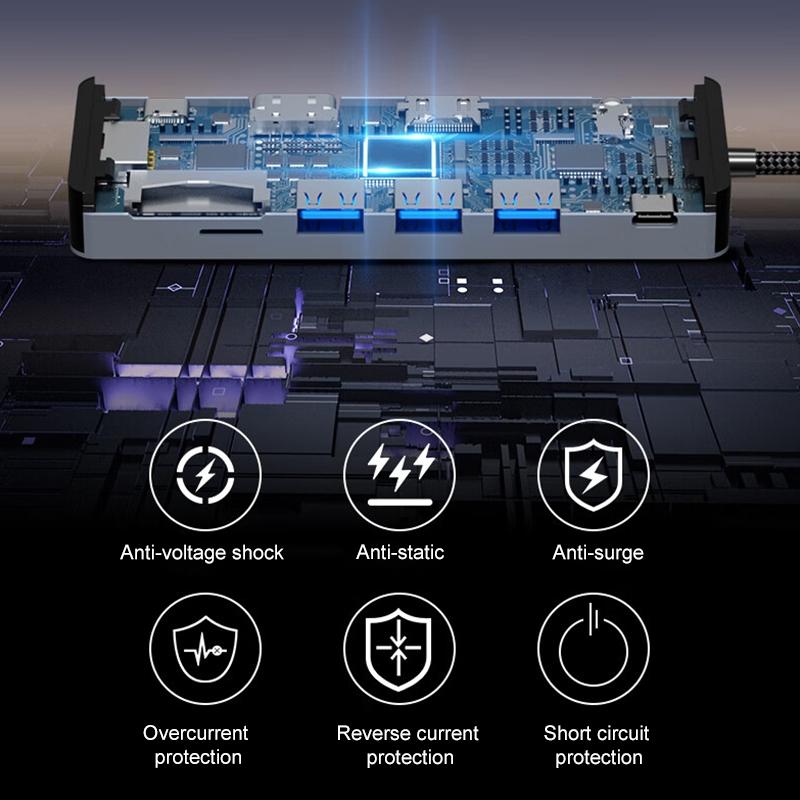 11-In-1 Type-C Docking Station With Usb Pd Sd / Tf Rj45 Vga Hdtv 3.5Mm 6