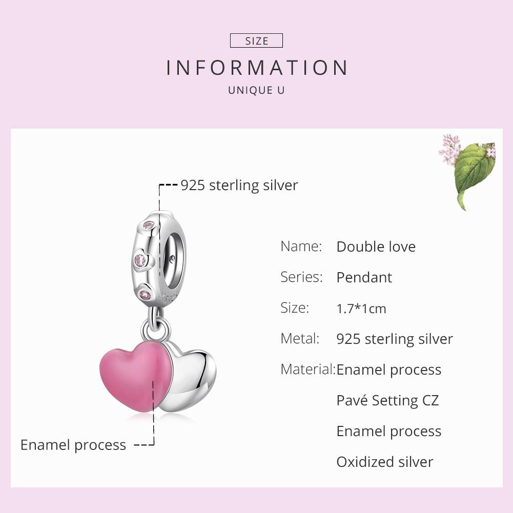925 Sterling Silver Double Love Pendant For Bracelet Or Necklace 4