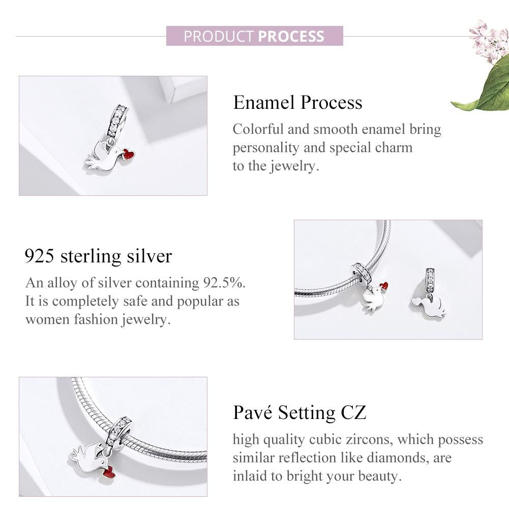 925 Sterling Silver Love Dove Pendant For Diy Bracelet Or Necklace 5
