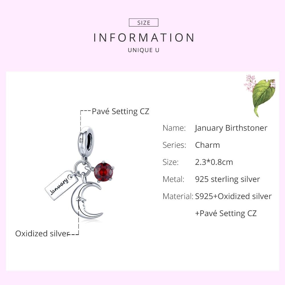 925 Sterling Silver January Birthstone Moon Pendant For Diy Bracelets & Necklaces 4